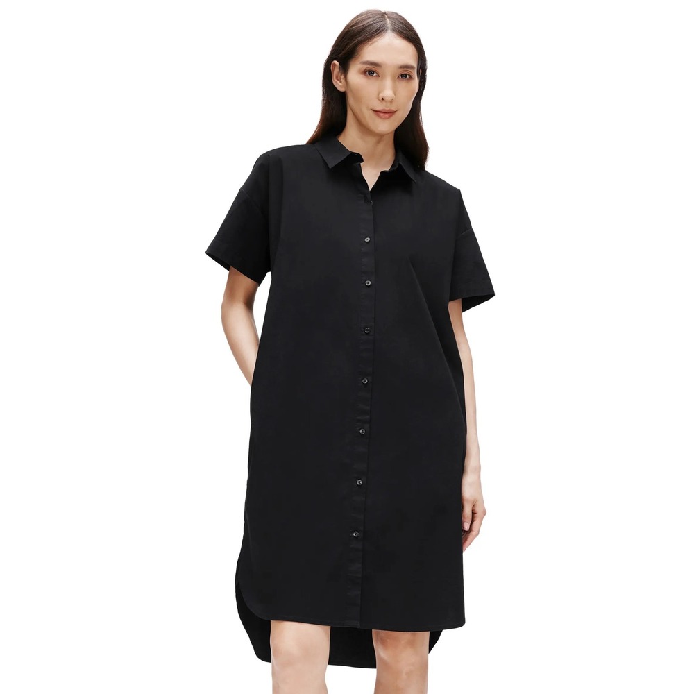NWT Eileen Fisher Black Classic Collar Organic Cotton Shirtdress Size Large L